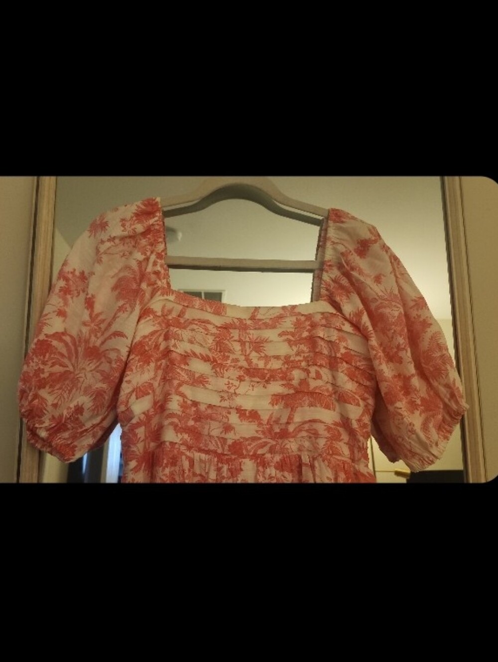 LC Lauren Conrad Coral Pink Printed Tiered Midi Dress with Puff Sleeves - Picture 3 of 9